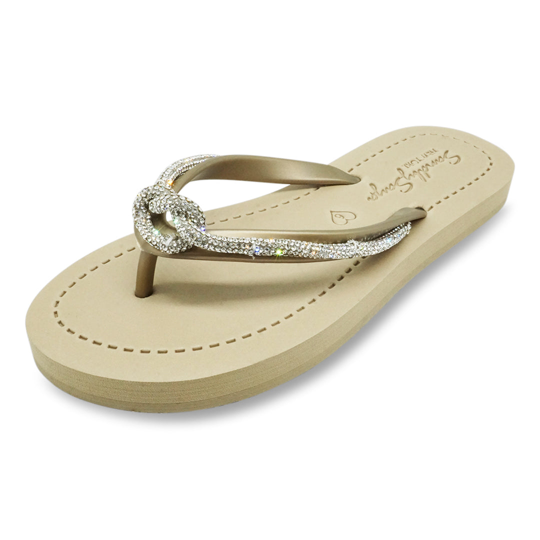【JP】プレッツエルロープビジューのフラットビーチサンダルKnot_Crystal Rhinestone rope Women's Flat Sandal