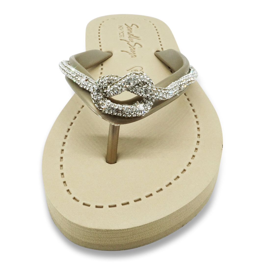 【JP】プレッツエルロープビジューのフラットビーチサンダルKnot_Crystal Rhinestone rope Women's Flat Sandal