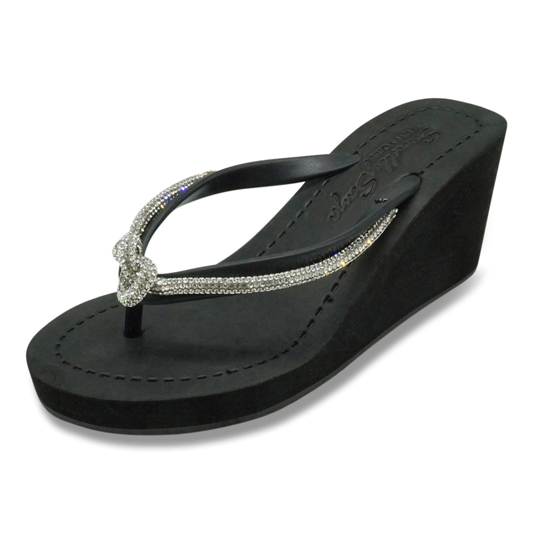 【JP】Knot_ Rhinestone Crystal Rope Embellished Women's High Wedge Flip Flops Sandal-Japan Stock