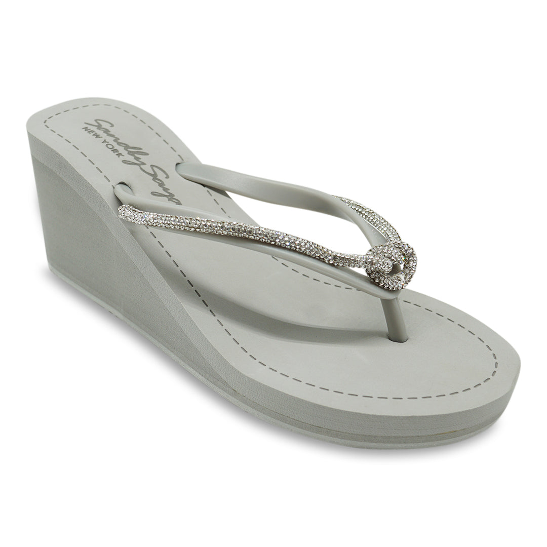 【JP】Knot_ Rhinestone Crystal Rope Embellished Women's High Wedge Flip Flops Sandal-Japan Stock