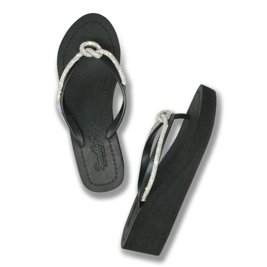 【JP】プレッツエルロープビジューのミッドウェッジビーチサンダルKnot_Crystal Rhinestone rope Women's Mid Wedge Sandal