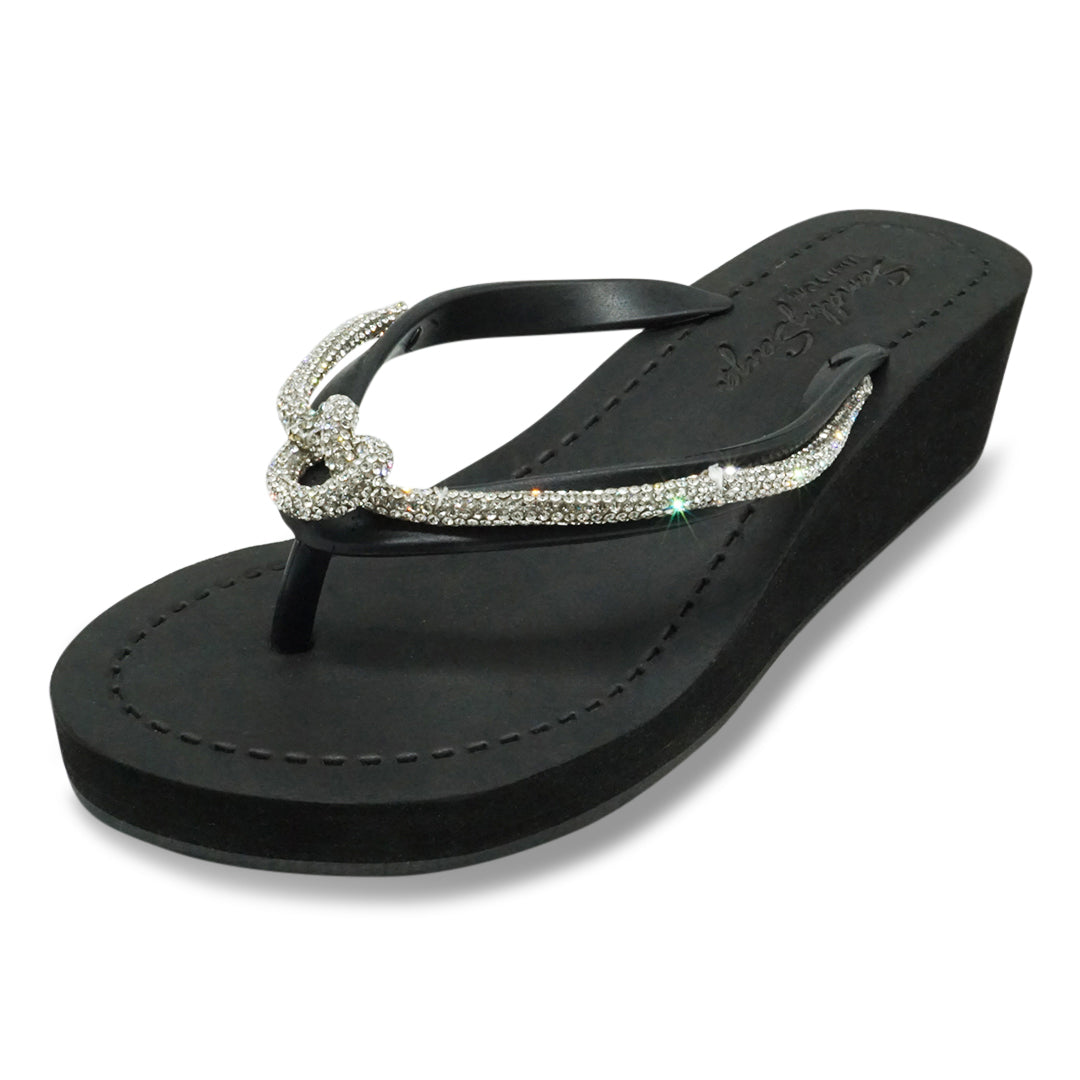 【JP】プレッツエルロープビジューのミッドウェッジビーチサンダルKnot_Crystal Rhinestone rope Women's Mid Wedge Sandal