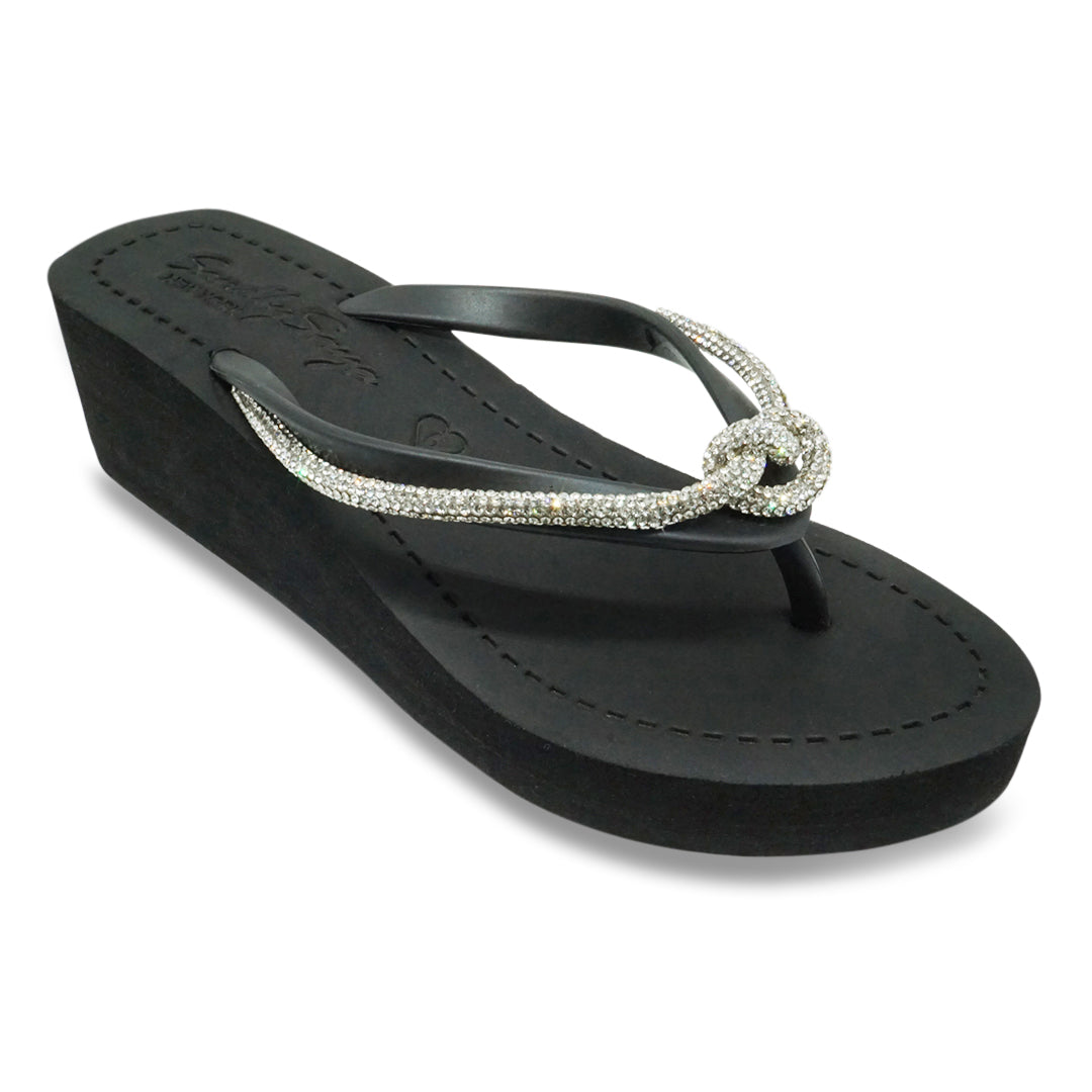 【JP】プレッツエルロープビジューのミッドウェッジビーチサンダルKnot_Crystal Rhinestone rope Women's Mid Wedge Sandal