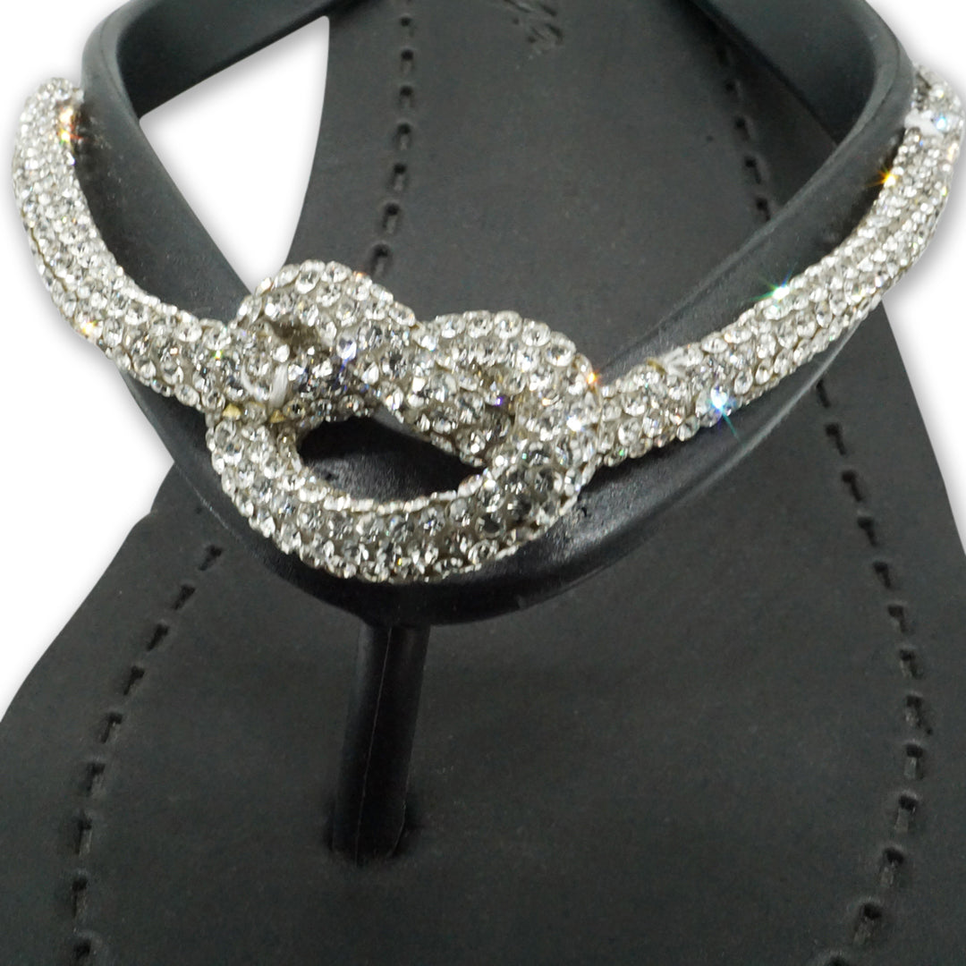 【JP】プレッツエルロープビジューのミッドウェッジビーチサンダルKnot_Crystal Rhinestone rope Women's Mid Wedge Sandal