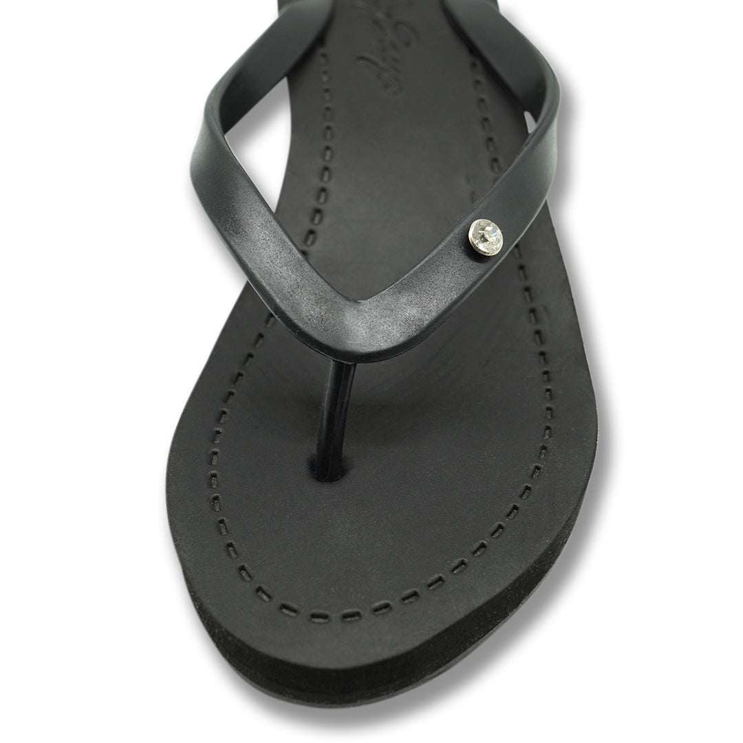 【JP】1 Circle Studs Small - Crystal Rhinestone Charm Mid Wedge Flip Flops Sandals Women-Japan Stock