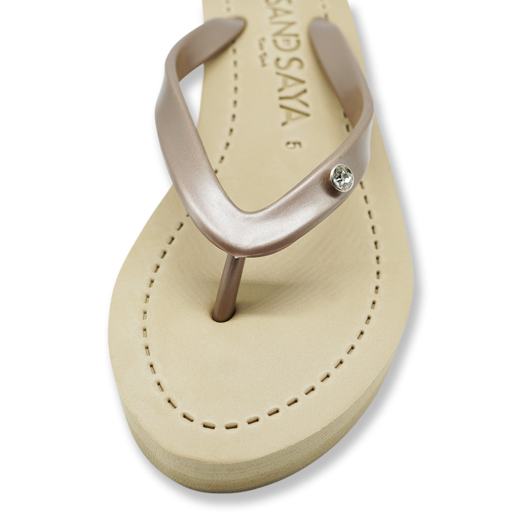【JP】1 Circle Studs Small - Crystal Rhinestone Charm Mid Wedge Flip Flops Sandals Women-Japan Stock