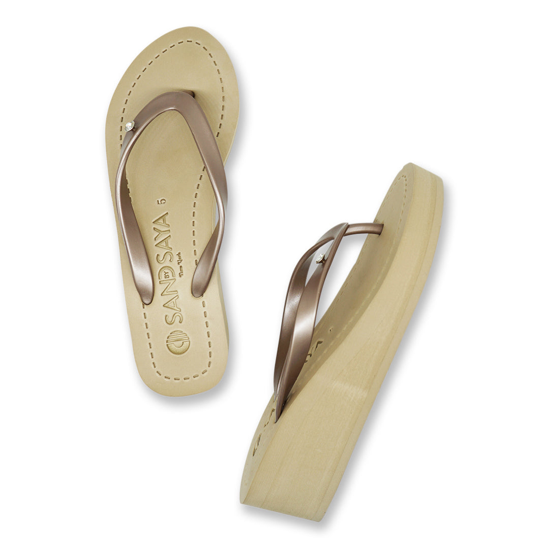 【JP】1 Circle Studs Small - Crystal Rhinestone Charm Mid Wedge Flip Flops Sandals Women-Japan Stock