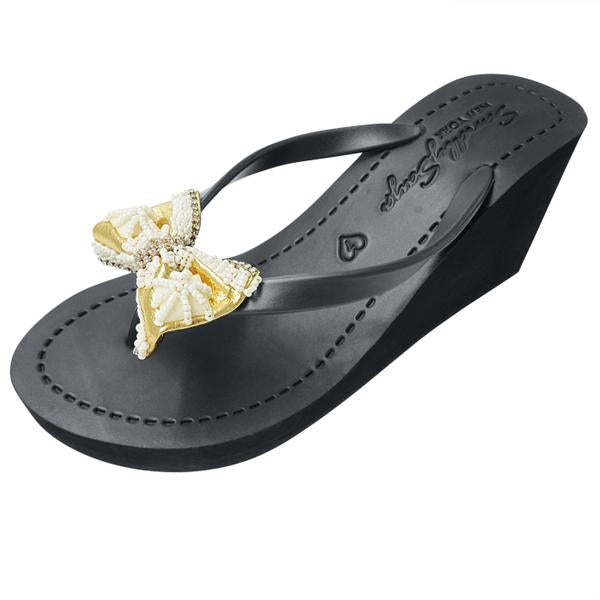 【JP】Gold & Pearl Bow - Women's High Wedge