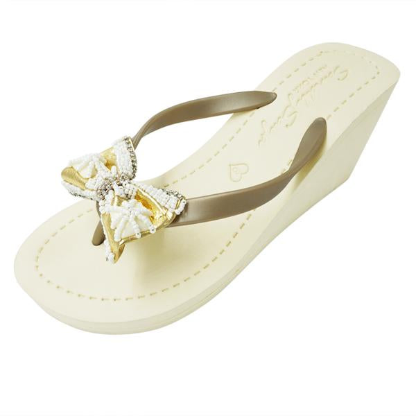 【JP】Gold & Pearl Bow - Women's High Wedge