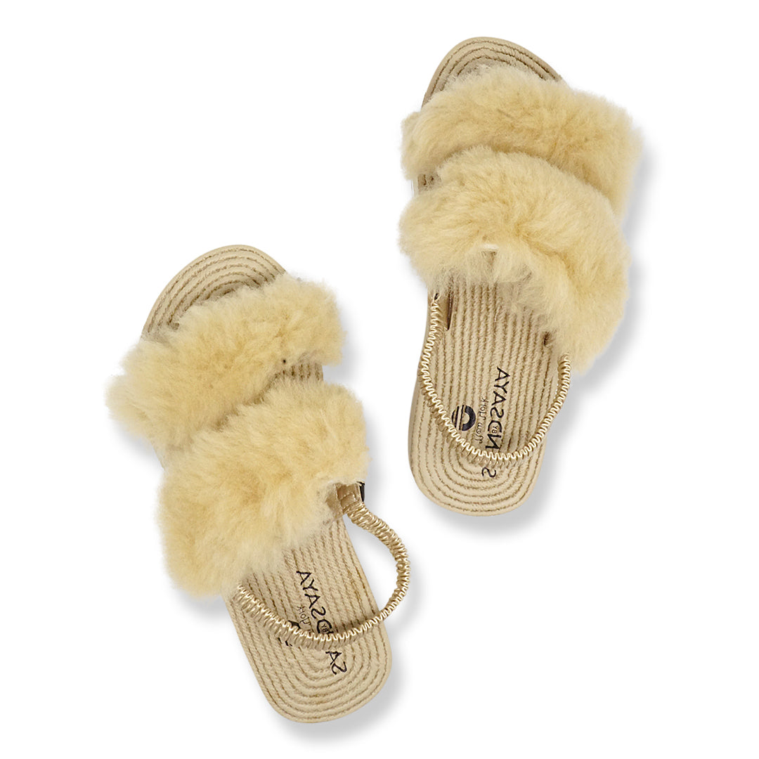 【JP】Sheep Ethical Fur (Beige)- Waterproof Espadrille Platform