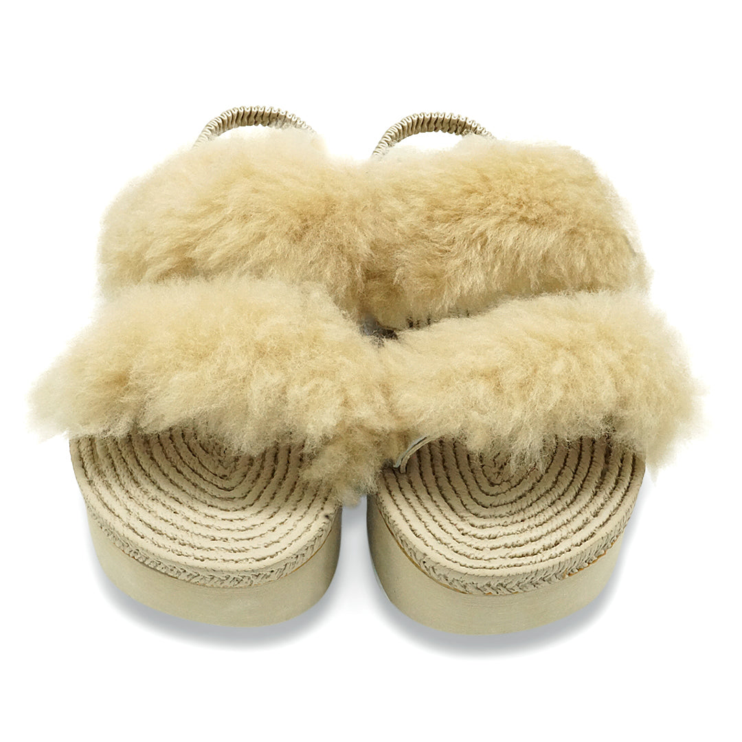 【JP】Sheep Ethical Fur (Beige)- Waterproof Espadrille Platform