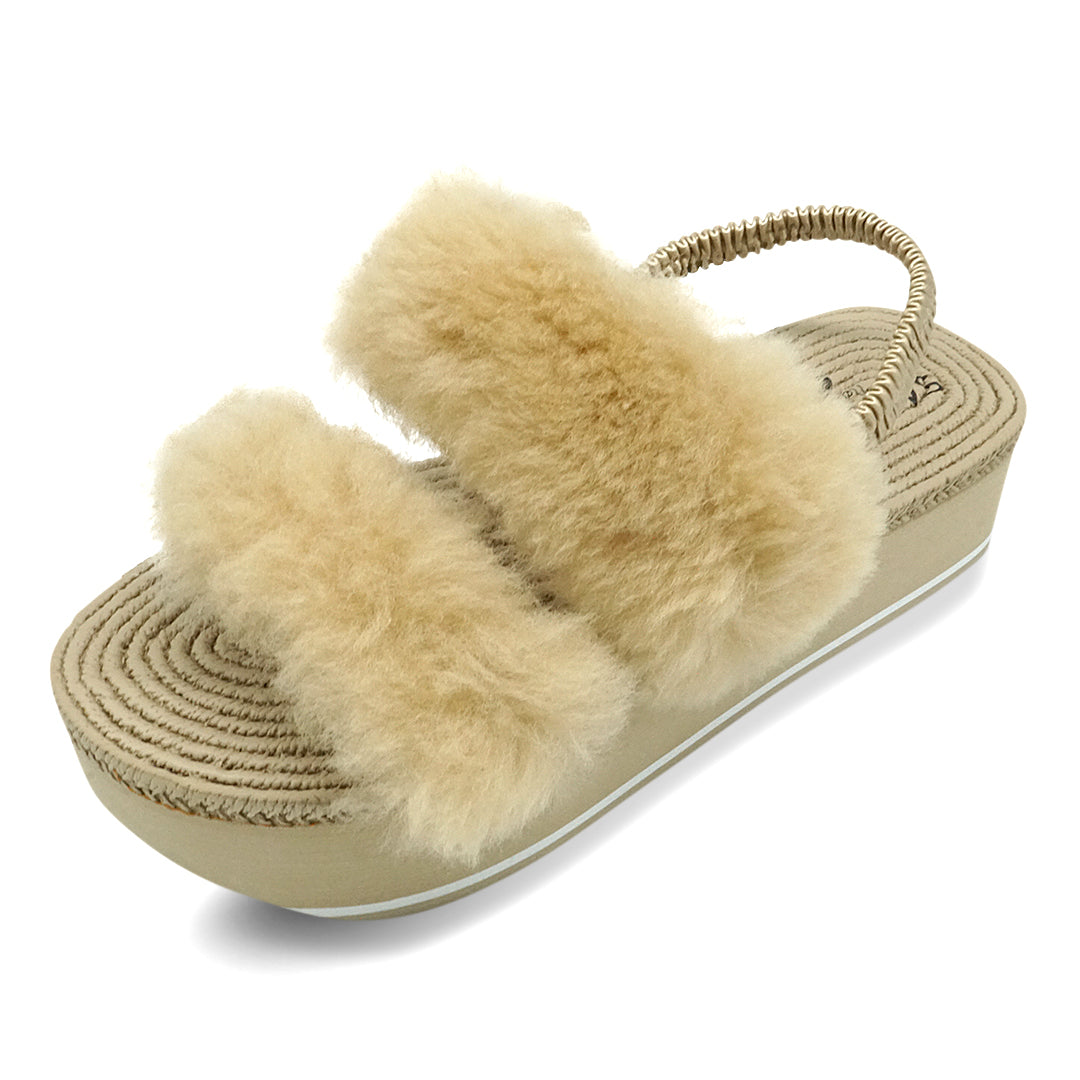 【JP】Sheep Ethical Fur (Beige)- Waterproof Espadrille Platform