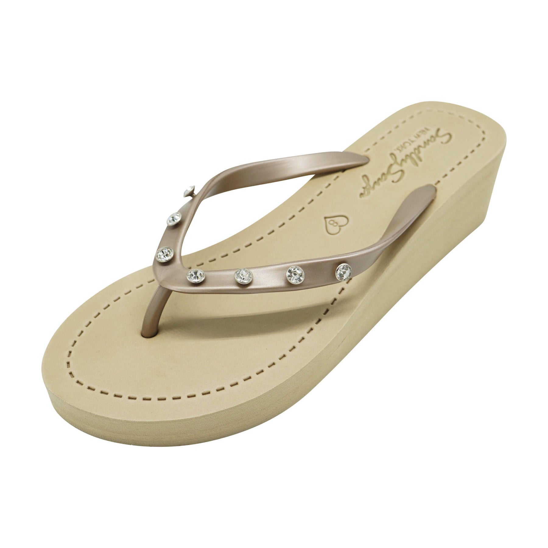 【JP】7 Rhinestone Studs - Mid Wedge Flip Flops Sandal-Japan Stock