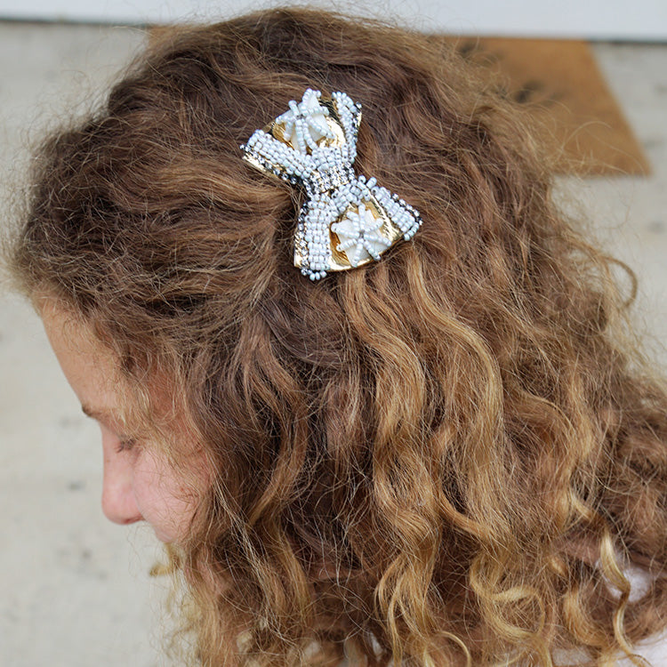 【NY】Pearl and Gold Bow - Embroidery Hair Tie