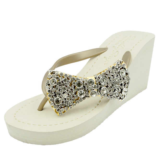 【JP】クリスタルリボ ビジュー|レディースハイウェッジビーチサンダルMadison - Women's High Wedge-Japan Stock