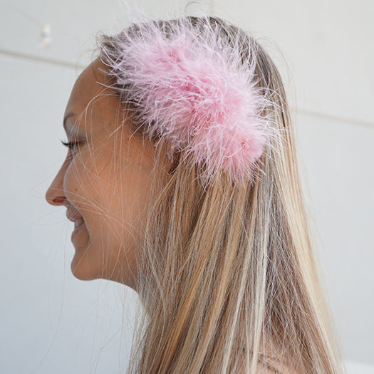 【NY】Feather Hair Pin - White, Gray and Pink