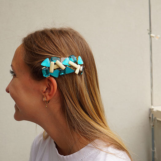 【NY】Spring Blue - Rhinestone Embellished Hair Barrettes Pin