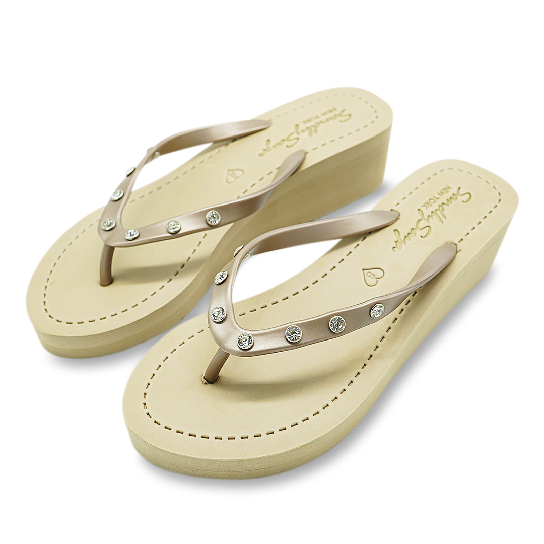 【JP】7 Rhinestone Studs - Mid Wedge Flip Flops Sandal-Japan Stock