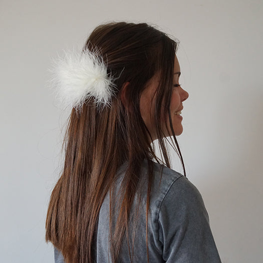 【NY】Feather Hair Pin - White, Gray and Pink