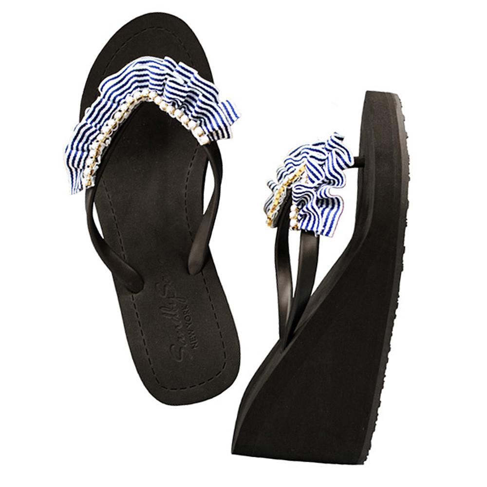 Black Women's High wedge Sandals with Rockaway, Flip Flops summer
