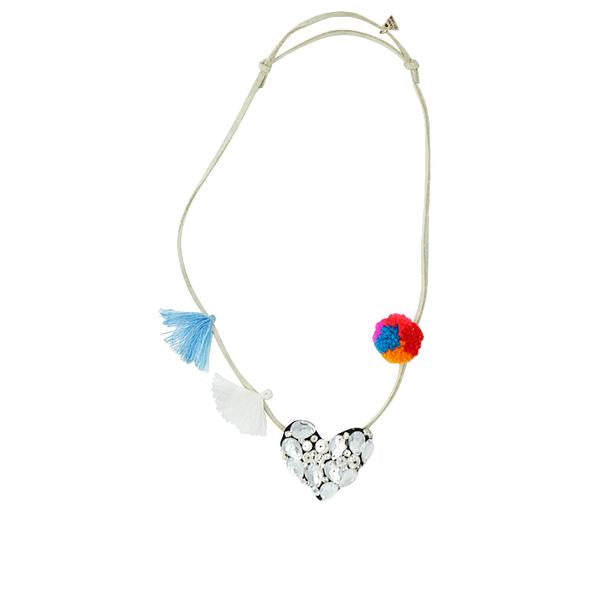 【NY】Chelsea Crystal Heart- Kids Pom Pom Necklace
