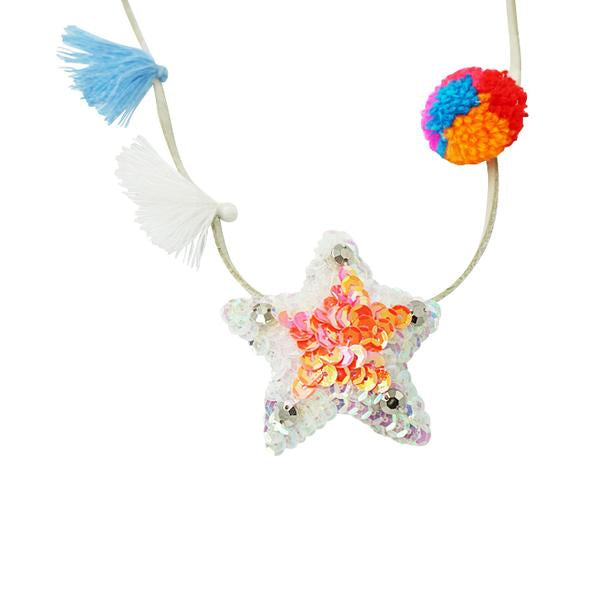 【NY】Hampton Pink Star Kids Pom Pom Necklace