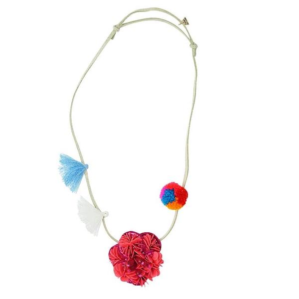 【NY】Noho Pink Flower Kids Pom Pom Necklace