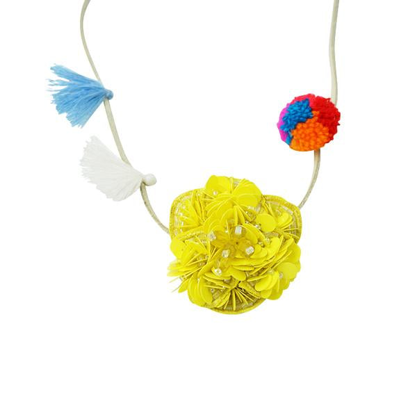 【NY】Noho Yellow Flower Kids Pom Pom Necklace