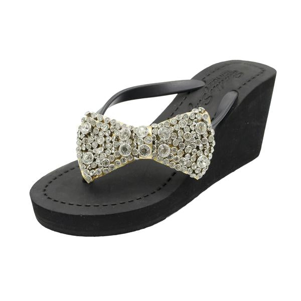 【JP】クリスタルリボ ビジュー|レディースハイウェッジビーチサンダルMadison - Women's High Wedge-Japan Stock