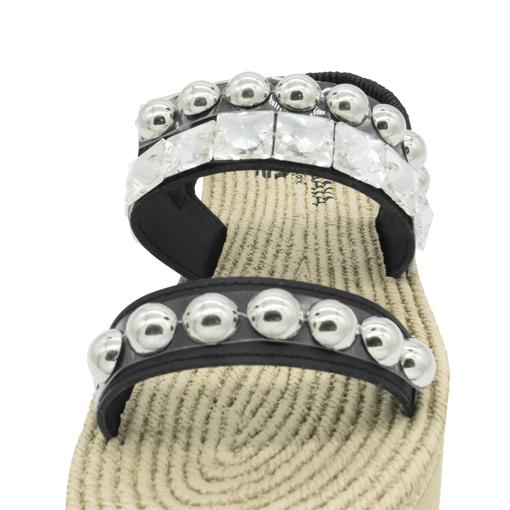 【NY発】スタッズ&ビジュー スライド厚底プラットフォームサンダルCrystal and Studs - Waterproof Espadrille Platform
