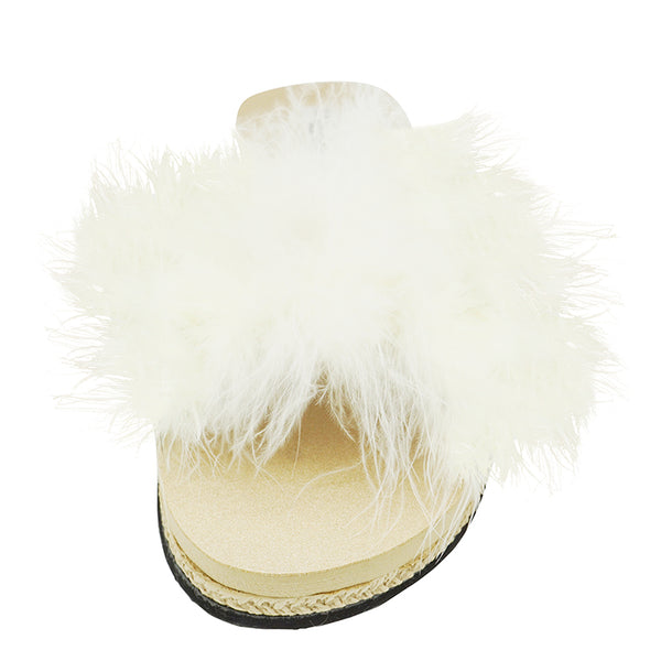 【NY発】ホワイトエシカル リアルフェザーサンダルWhite Feather - Espadrille Flat