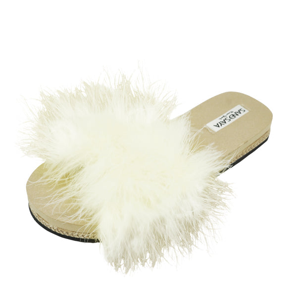 【NY発】ホワイトエシカル リアルフェザーサンダルWhite Feather - Espadrille Flat