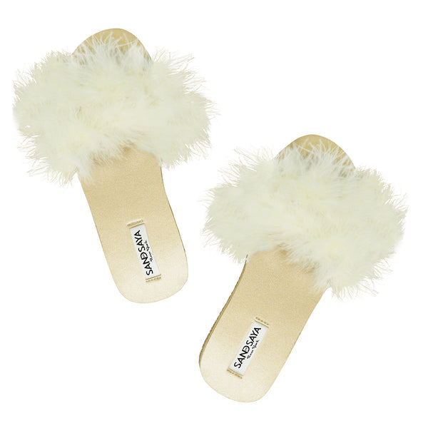 【NY発】ホワイトエシカル リアルフェザーサンダルWhite Feather - Espadrille Flat