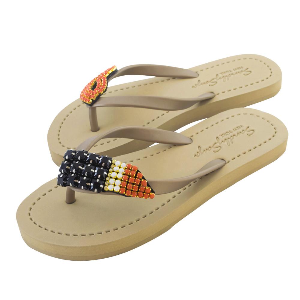 Gold Women's Flat Sandals with Lipstick, Flip Flops summer