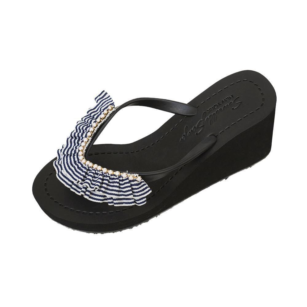 Black Women's High wedge Sandals with Rockaway, Flip Flops summer 