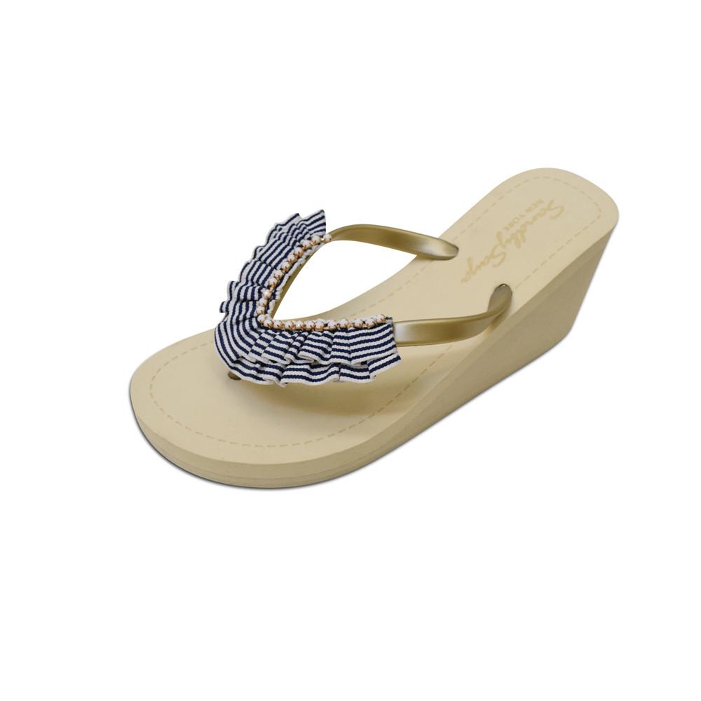 Gold Women's High wedge Sandals with Rockaway, Flip Flops summer