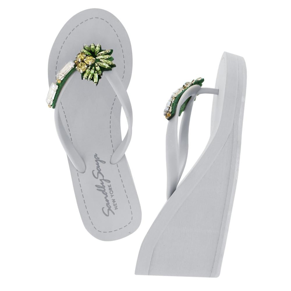 Gray Women's High Wedge Sandals with Palm Tree, Flip Flops summer