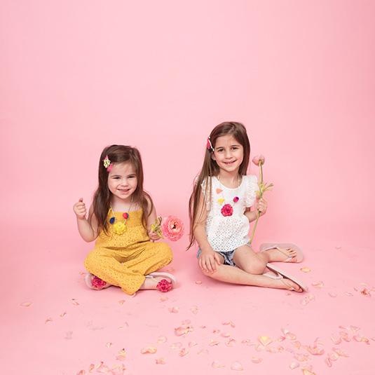【NY】Noho Pink Flower Kids Pom Pom Necklace