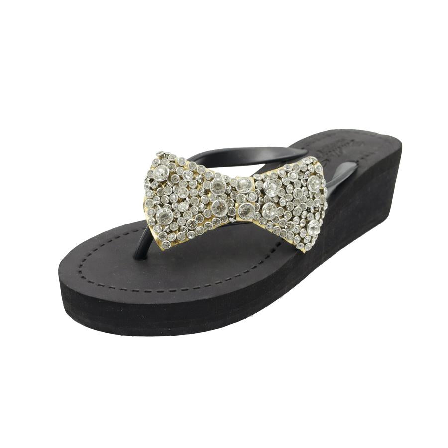 【JP】クリスタルリボンビジュー|ミッドウェッジヒールサンダルMadison - Women's Mid Wedge-Japan Stock
