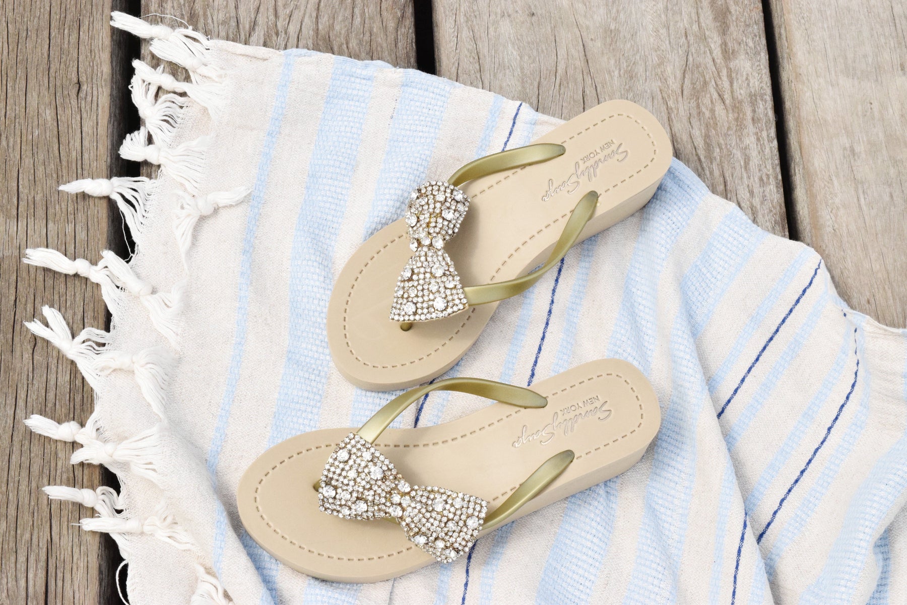 【JP】クリスタルリボンビジュー|ミッドウェッジヒールサンダルMadison - Women's Mid Wedge-Japan Stock
