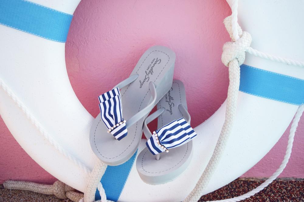 Marine Park - Women's High Wedge sandals, stripes