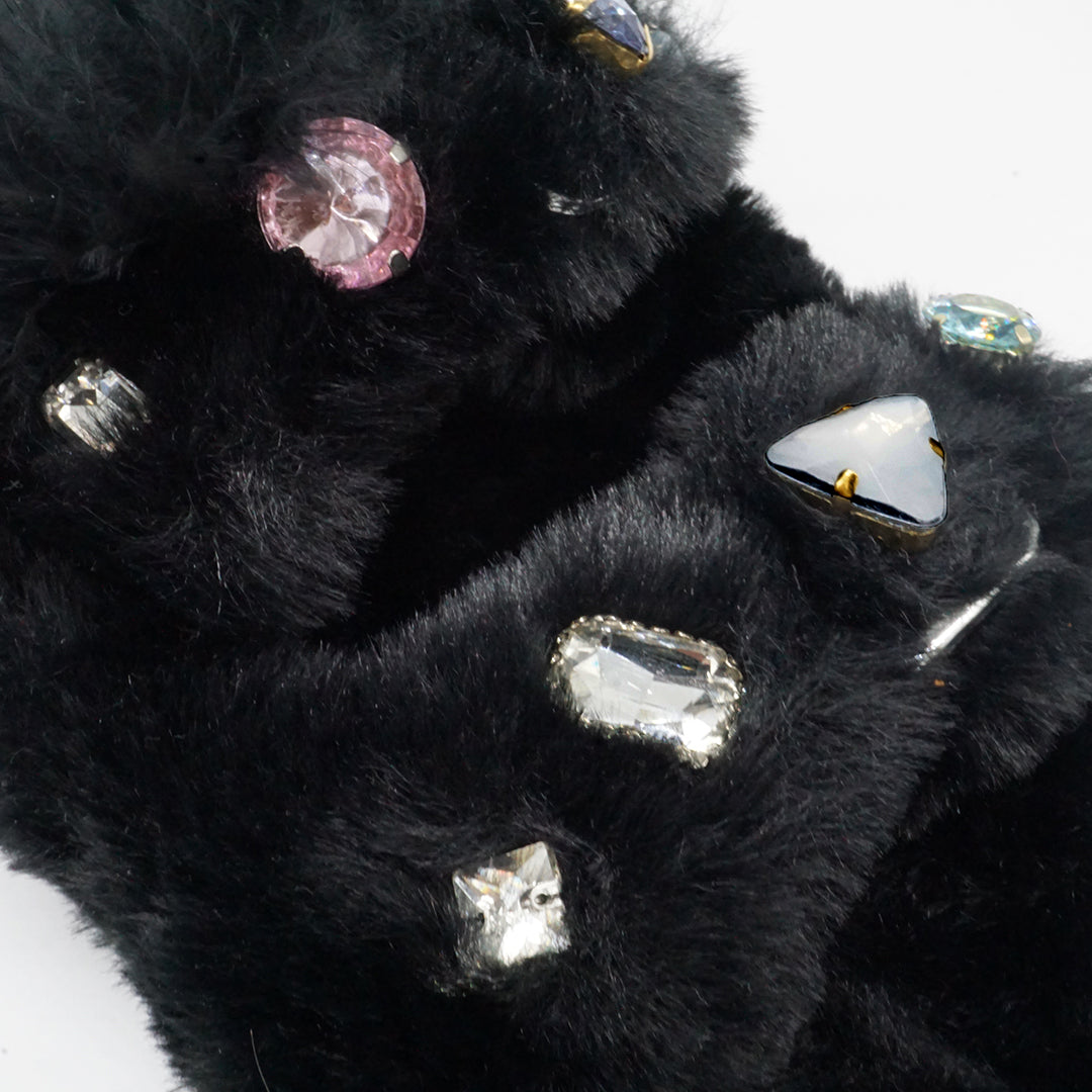 【NY発】ビジュークリスタル スライドサンダル:レディース Shearling Fur Slide with rhinestones Sandals