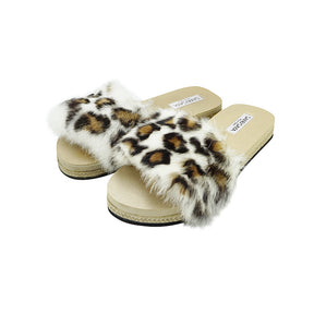 【JP】豹柄ラビットファーのフラットLeopard Fur -  Espadrille Flat