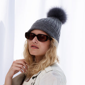 【NY】Cashmere Pom Pom Beanie Knit Hat- Super Soft