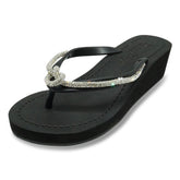 【JP】プレッツエルロープビジューのミッドウェッジビーチサンダルKnot_Crystal Rhinestone rope Women's Mid Wedge Sandal