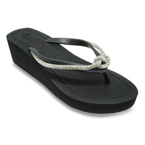 【JP】プレッツエルロープビジューのミッドウェッジビーチサンダルKnot_Crystal Rhinestone rope Women's Mid Wedge Sandal