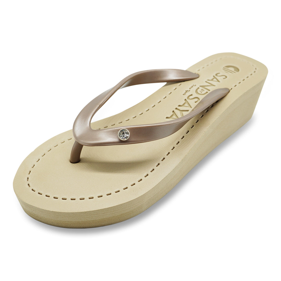 【JP】1 Circle Studs Small  - Crystal Rhinestone Charm Mid Wedge Flip Flops Sandals Women-Japan Stock