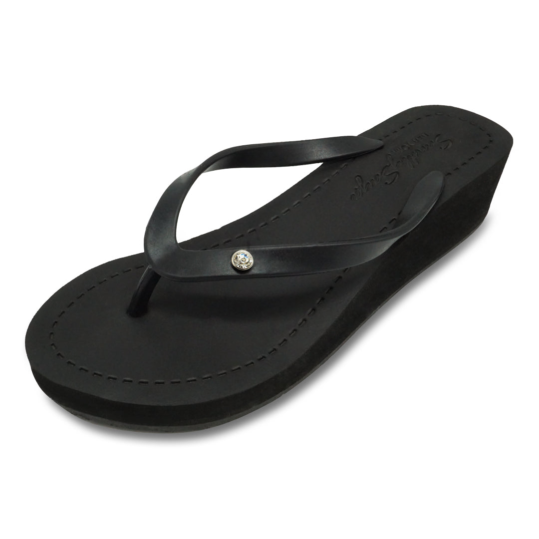 【JP】1 Circle Studs Small  - Crystal Rhinestone Charm Mid Wedge Flip Flops Sandals Women-Japan Stock