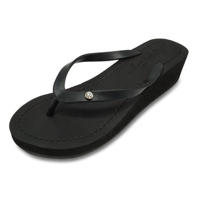 【JP】1 Circle Studs Small  - Crystal Rhinestone Charm Mid Wedge Flip Flops Sandals Women-Japan Stock
