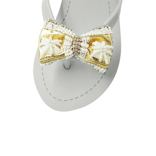 【JP】Gold & Pearl Bow - Women's High Wedge